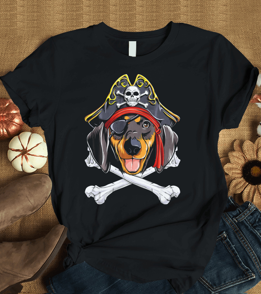 Dachshund Pirate Jolly Roger Skull and Crossbones T-Shirt