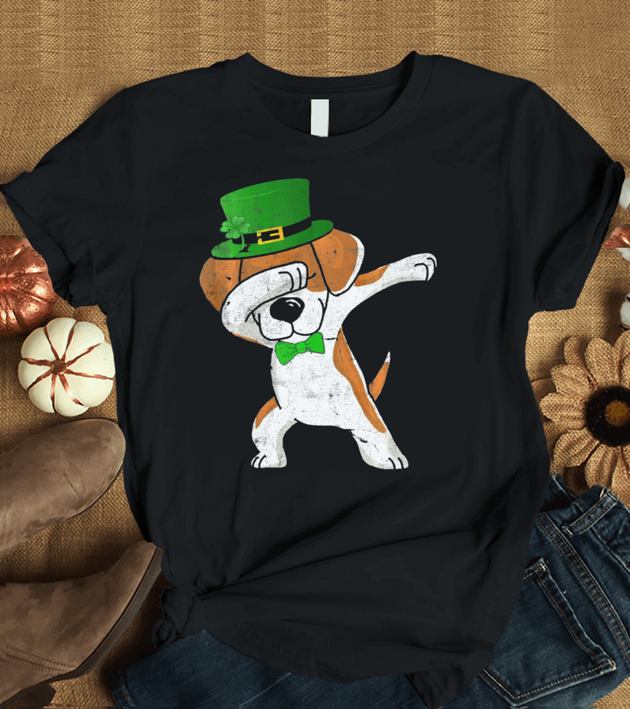 Funny Dabbing Beagle Irish St. Patrick's Shamrock Hat T-Shirt