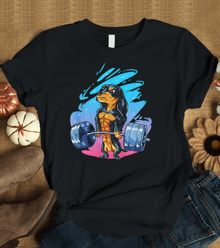 Dachshund Weightlifting With Barbell T-Shirt