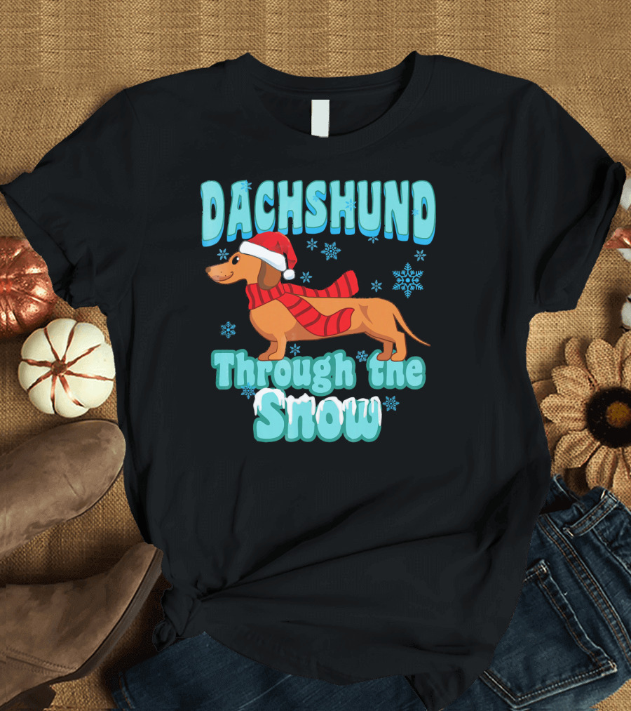 Dachshund Through the Snow Christmas Wein T-Shirt