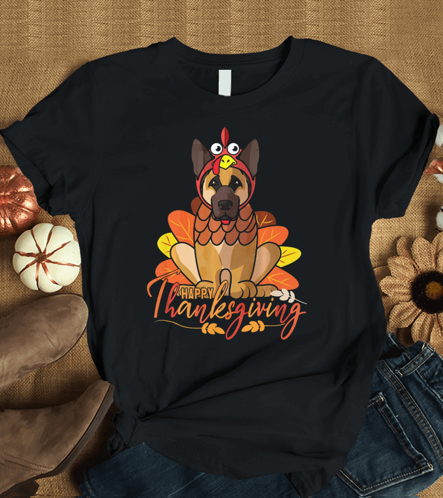Happy Thanksgiving Funny German Shepherd Dog in Turkey Costume T-Shirt