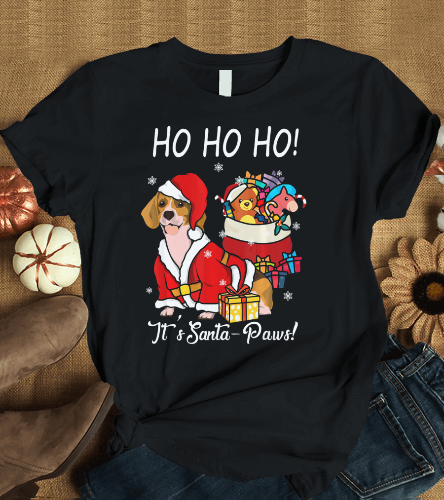 Ho Ho Ho Funny Dog Beagle Christmas It's Santa-Paws T-Shirt