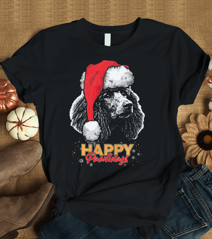 Happy Pawlidays Funny Christmas Poodle T-Shirt