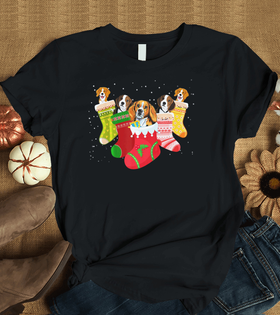 Funny Beagle Christmas Stockings Festive Dog Love Xmas Socks T-Shirt