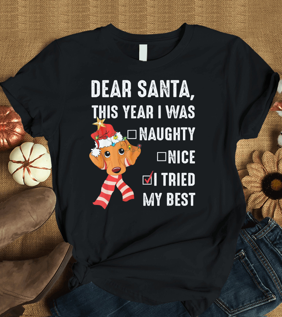 Dear Santa This Year I Was Naughty Nice I Tried My Best Dachshund Christmas T-Shirt