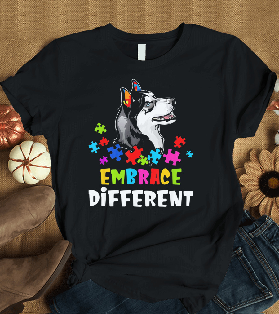 Embrace Different Husky Autism Puzzle Pieces T-Shirt