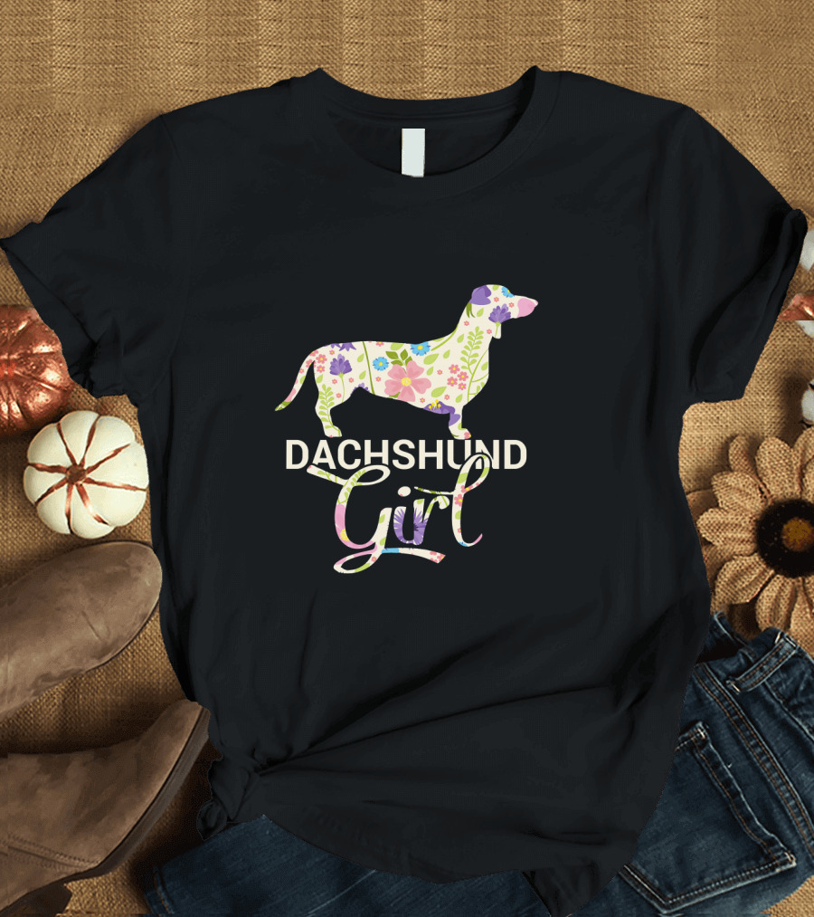 Dachshund Girl Floral Pattern Funny Dog Lovers T-Shirt