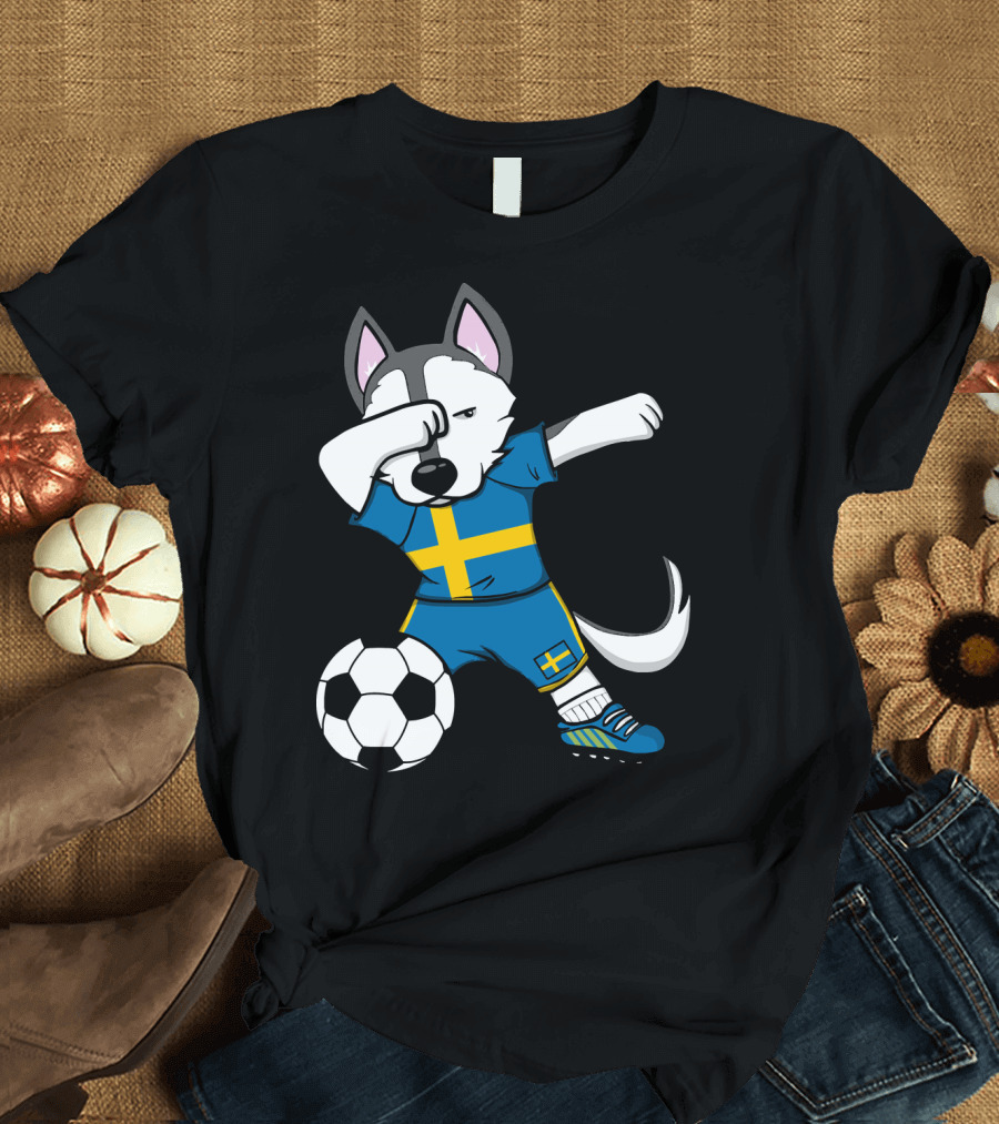 Dog Husky Dabbing Sweden Soccer Jersey Football T-Shirt