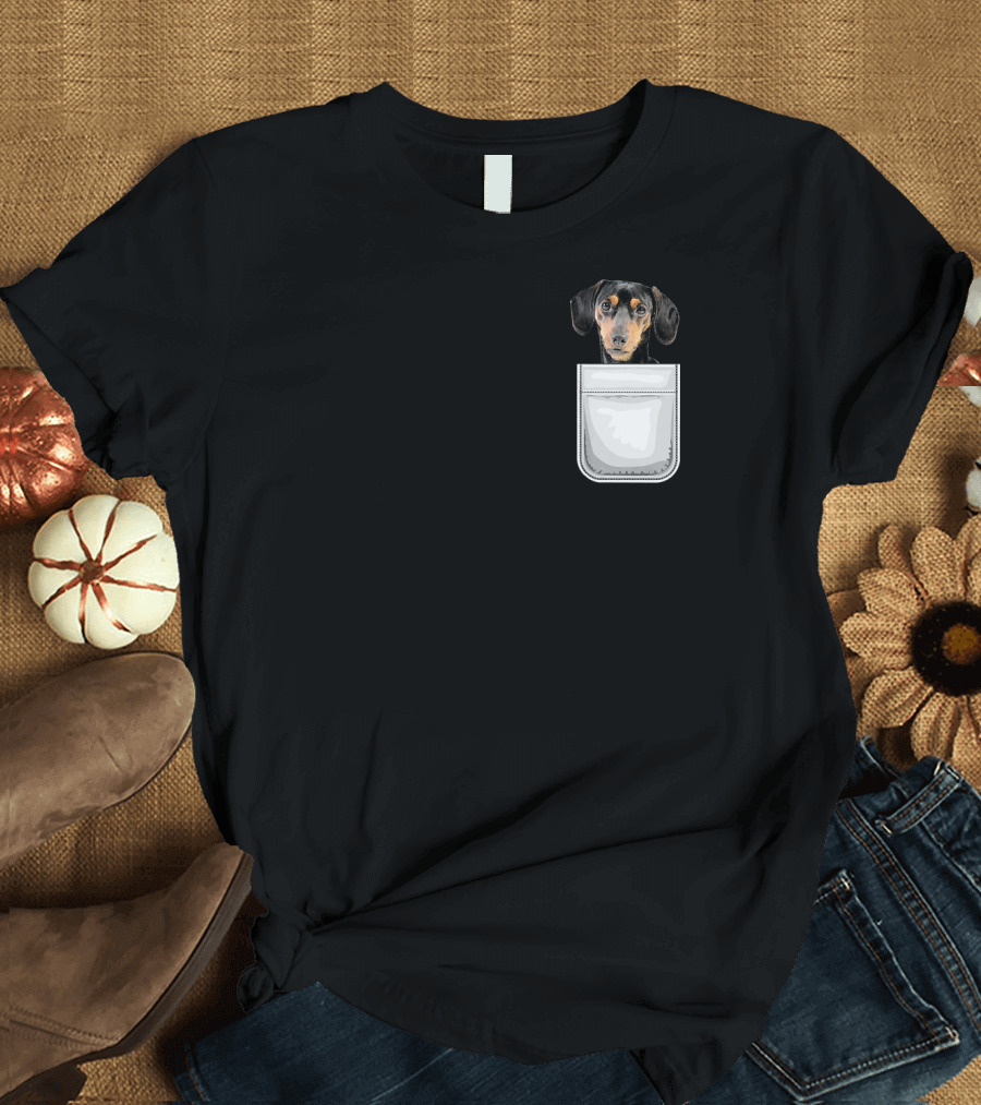 Dachshund Puppy Dog in Pocket T-Shirt