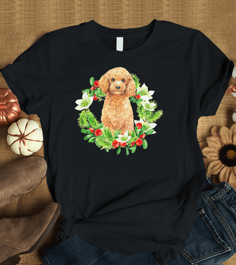 I Love Christmas Almost as Much as I Love Dogs in Holiday Wreath T-Shirt