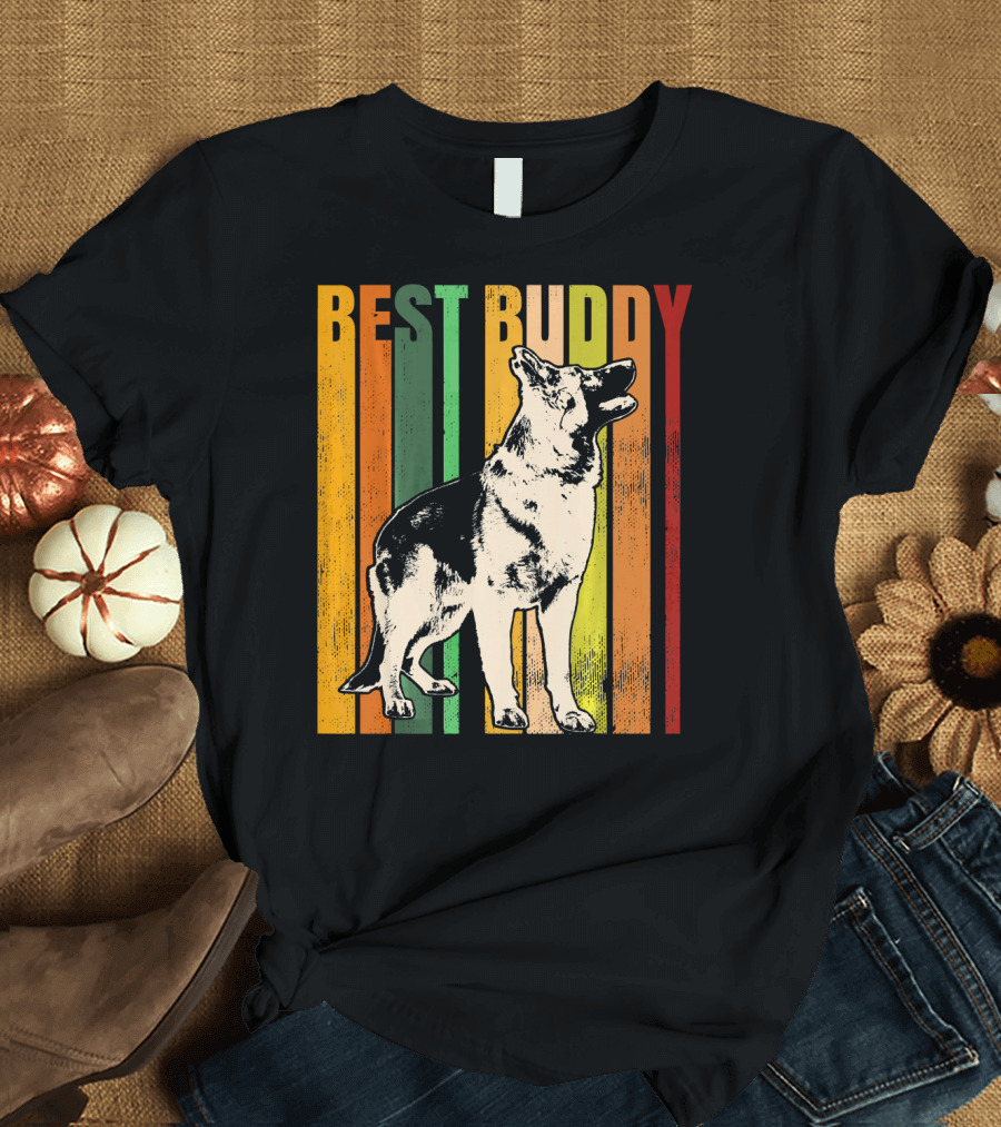 Best Buddy German Shepherd Vintage Stripes T-Shirt