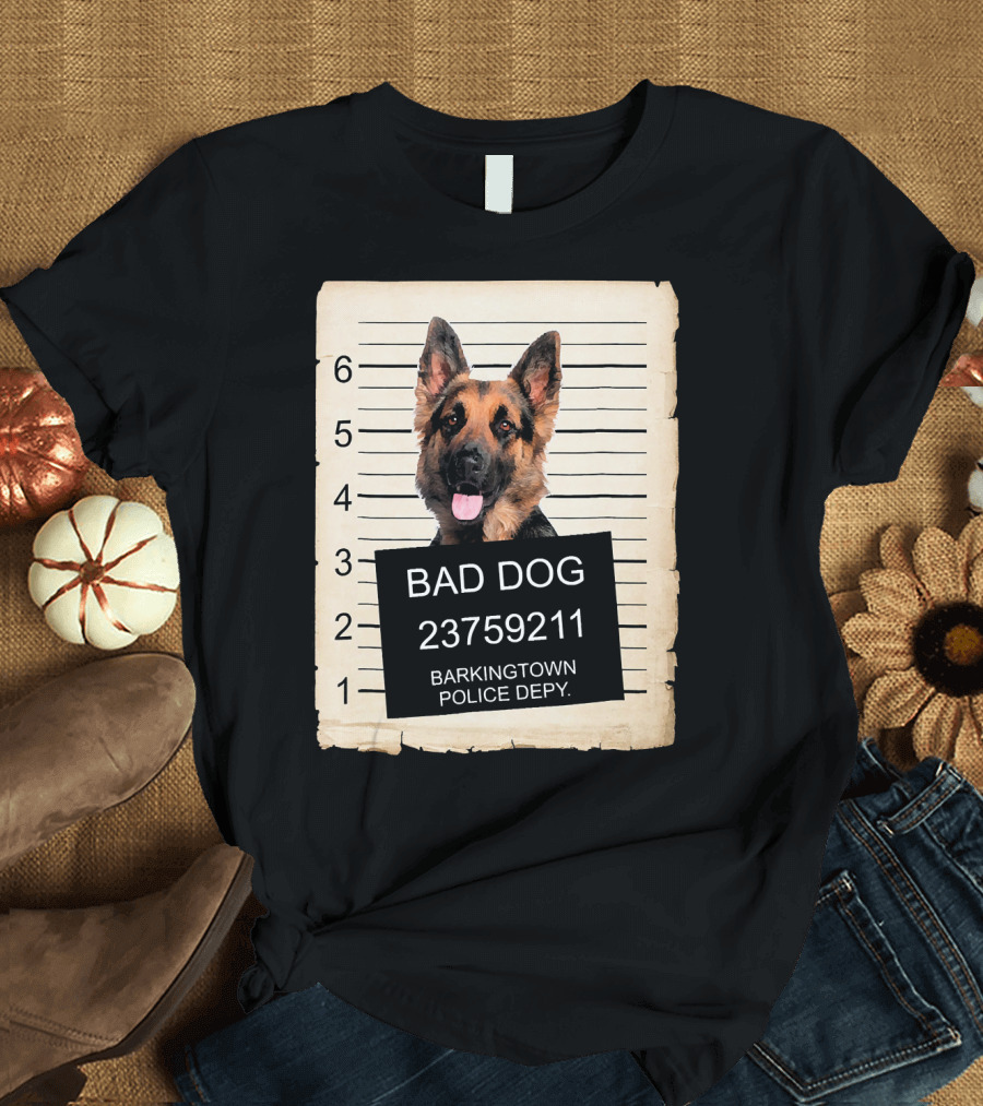 Bad Dog German Shepherd Barkingtown Police Depy Mugshot Lineup T-Shirt