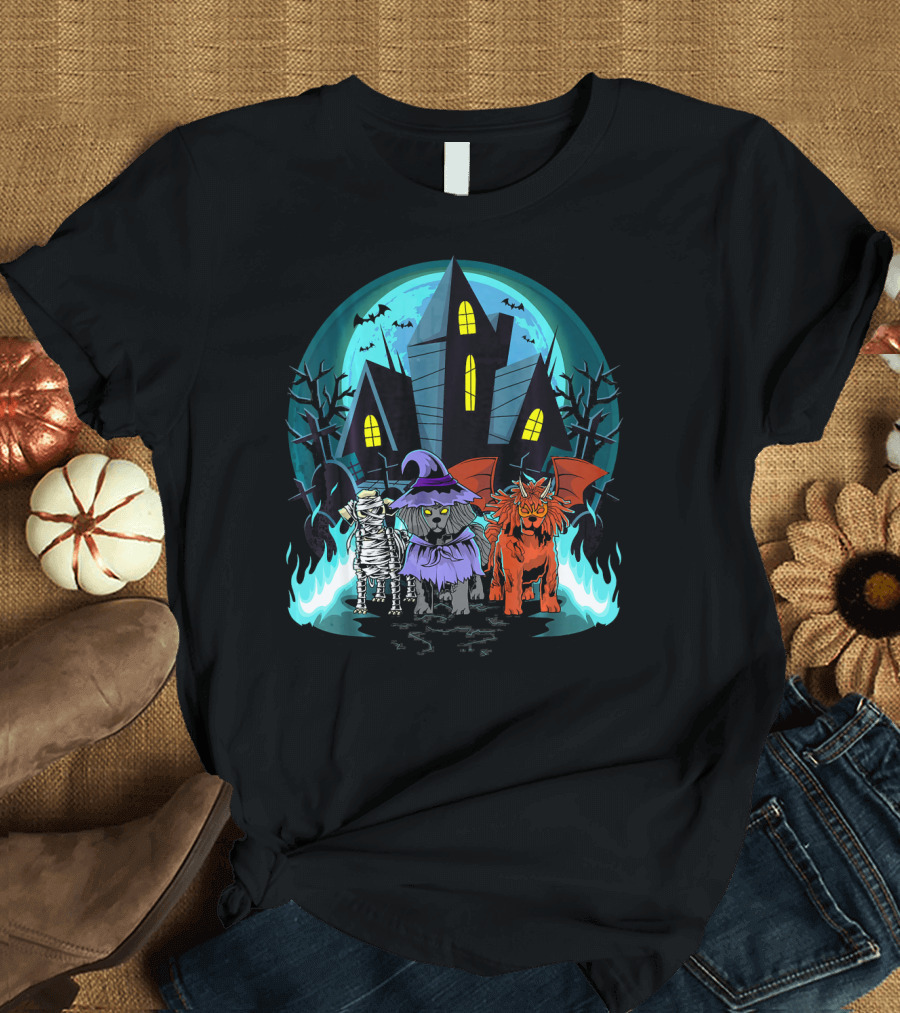 Halloween Poodles Mummy Witch Devil Haunted House Spooky Night T-Shirt