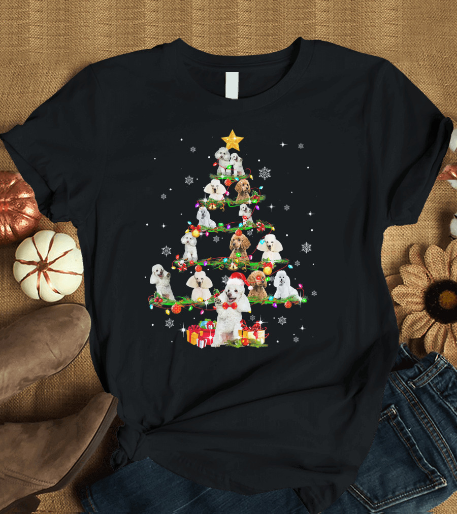 Poodle Christmas Tree with Santa Hat and Gifts T-Shirt