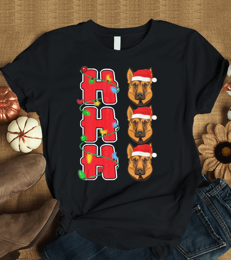 Ho Ho Ho Santa Hat German Shepherd Christmas Lights T-Shirt