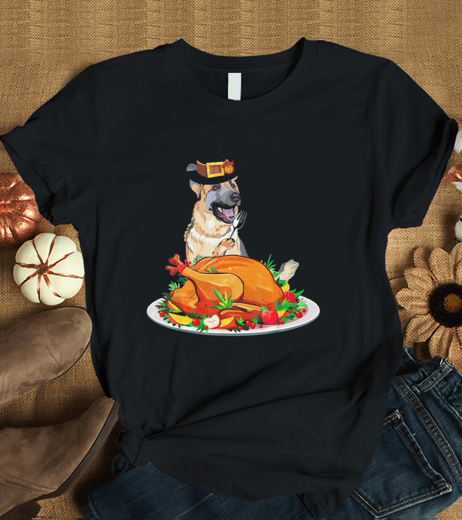 German Shepherd Pilgrim Hat Thanksgiving Turkey Feast T-Shirt
