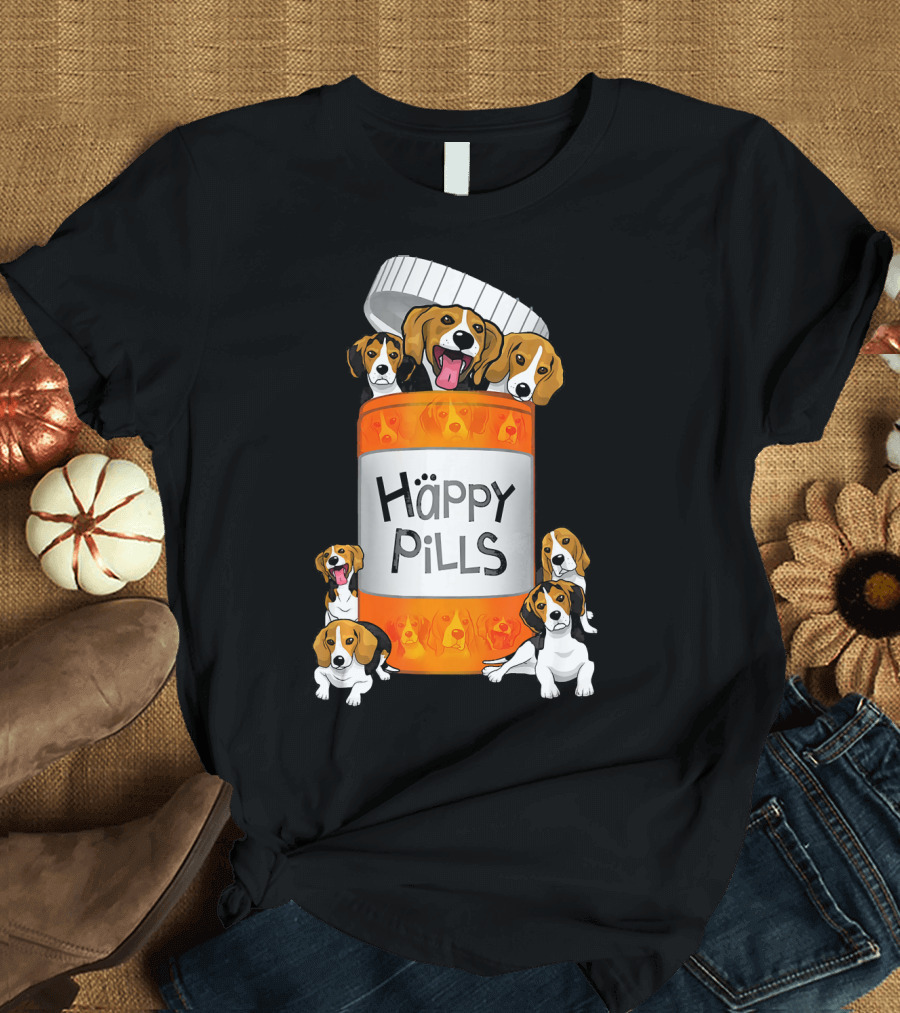 Happy Pills Beagle Dogs in Prescription Bottle T-Shirt