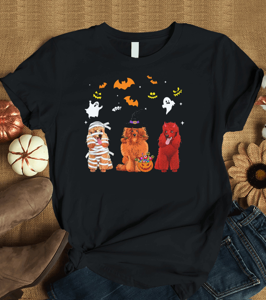 Halloween Poodle Dogs Mummy Witch Ghosts Bats Pumpkin Lovers Boo T-Shirt