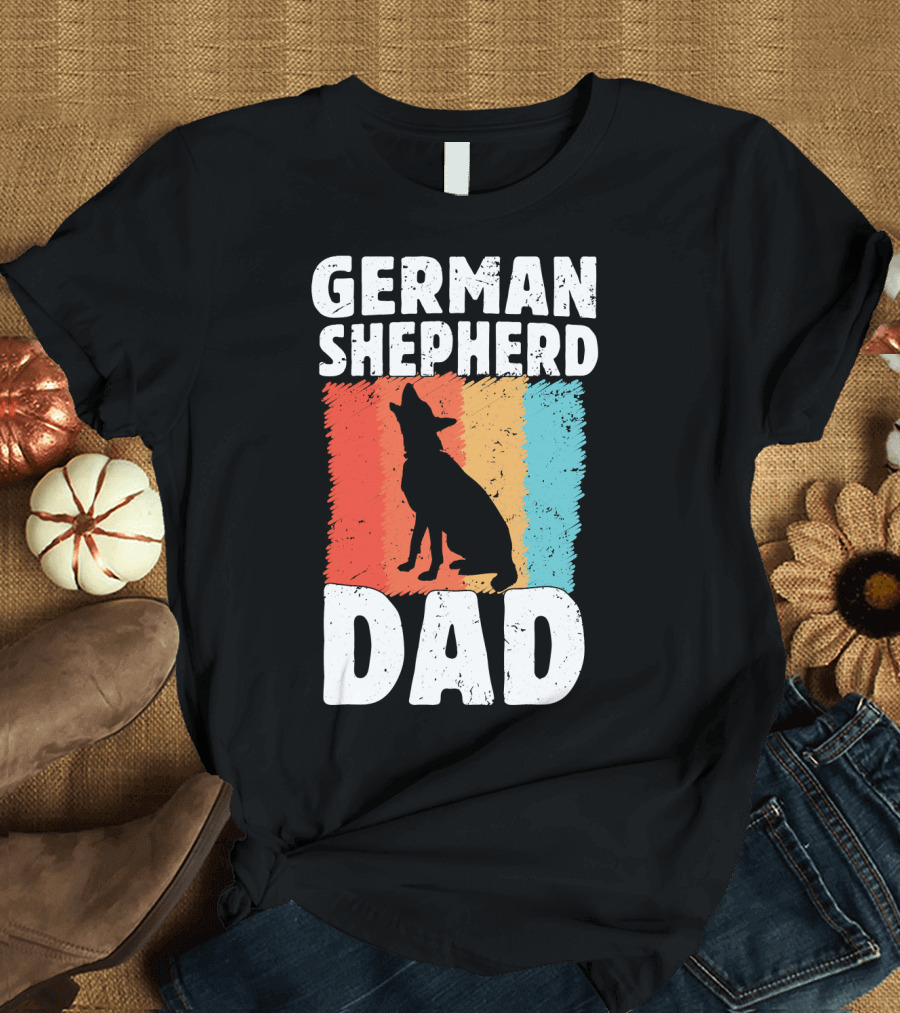 German Shepherd Dad Vintage Silhouette Retro Color Block T-Shirt