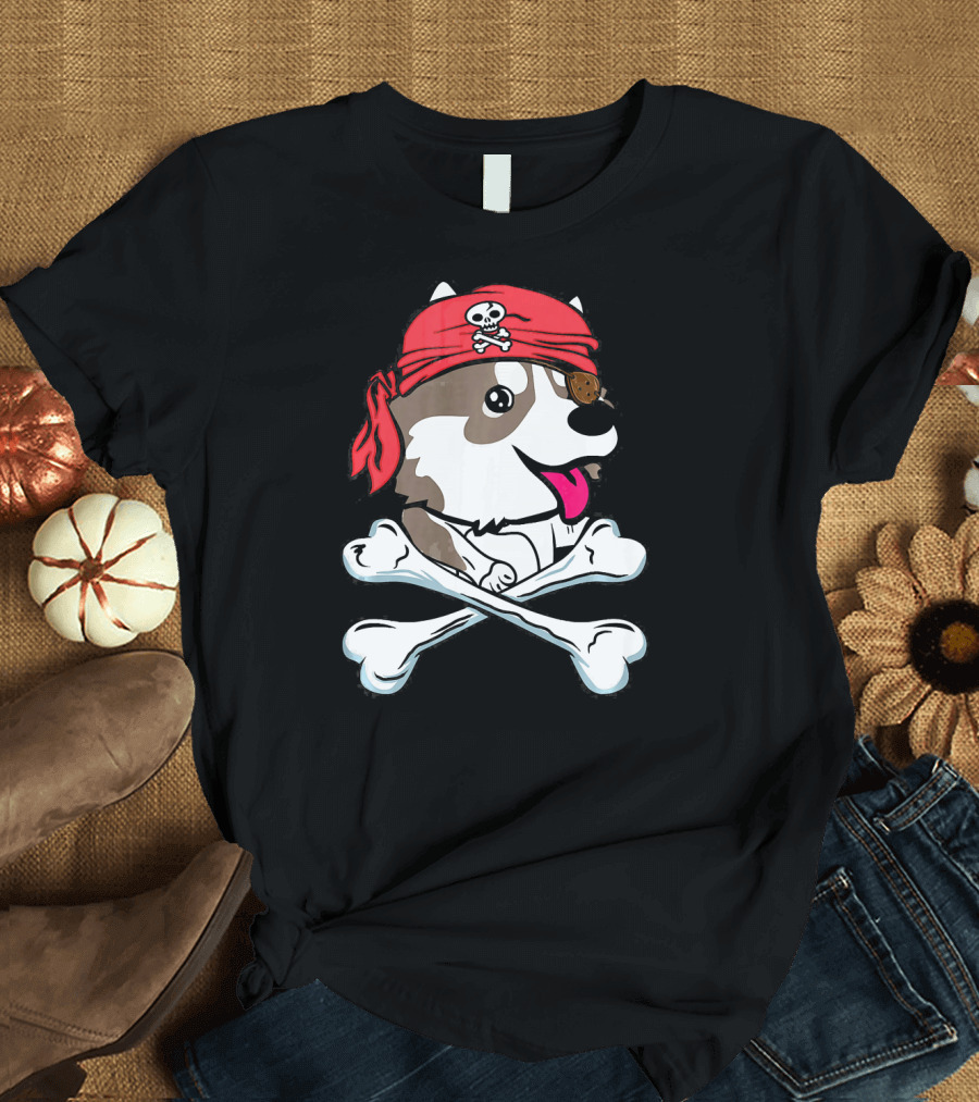 Husky Halloween Pirate Hat Crossbones Dog Bandana T-Shirt