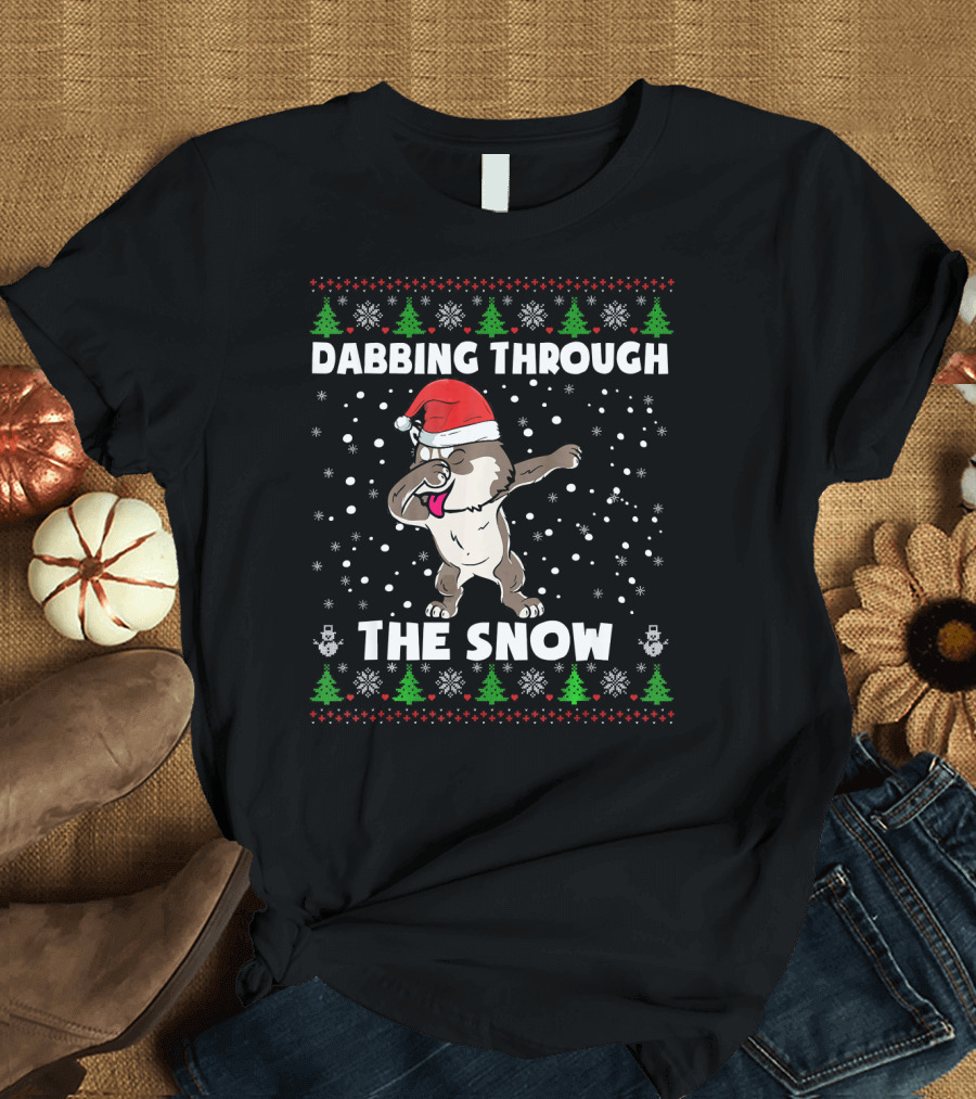Dabbing Through The Snow Husky Santa Christmas T-Shirt