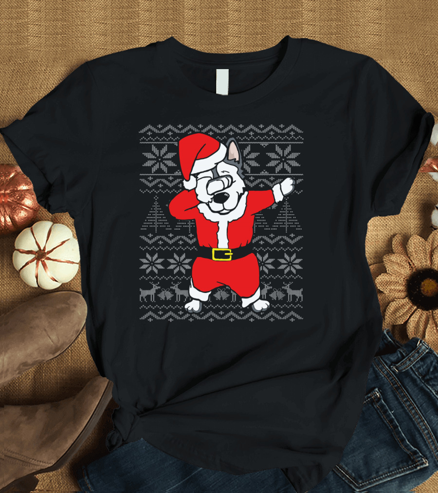 Husky Dabbing Santa Claus Xmas Ugly T-Shirt
