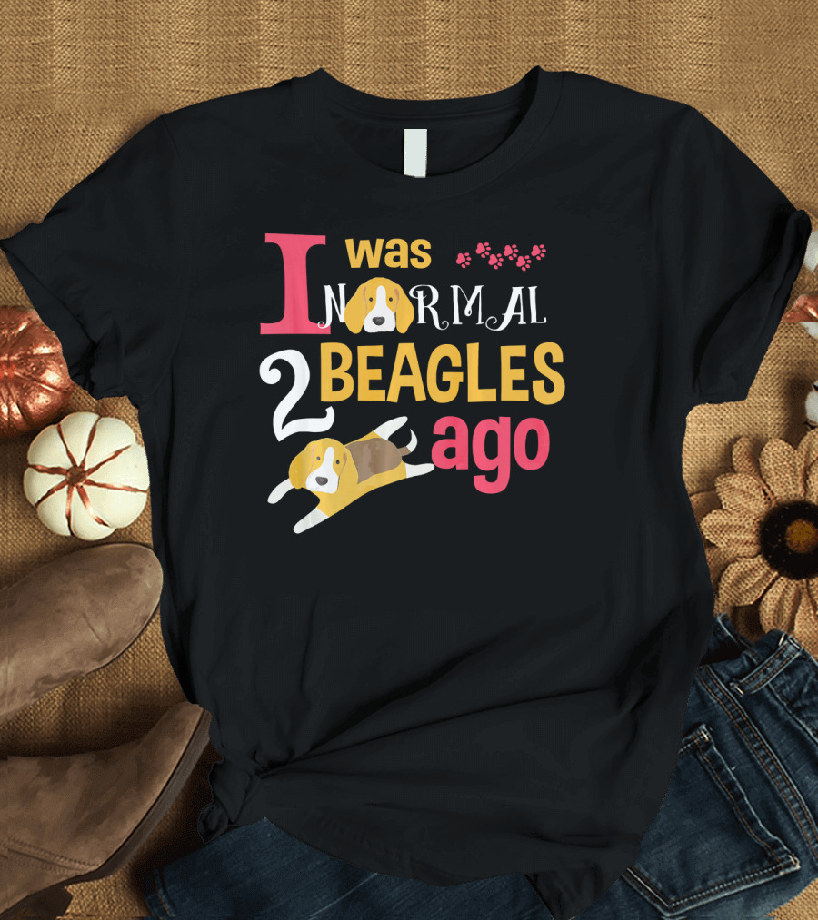 I Was Normal 2 Beagles Ago with Cute Beagle Illustrations and Paw Prints T-Shirt