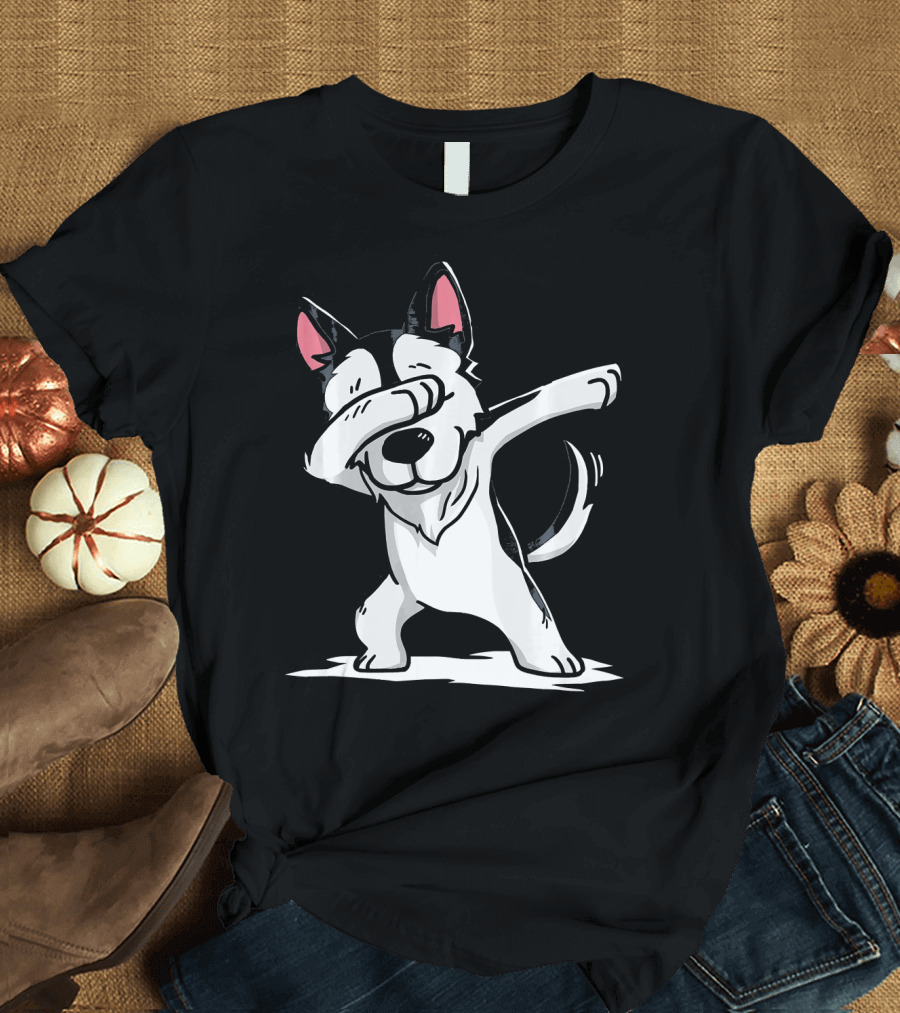 Husky Cute Dabbing Funny Dab Dan Husky Dog Cartoon T-Shirt