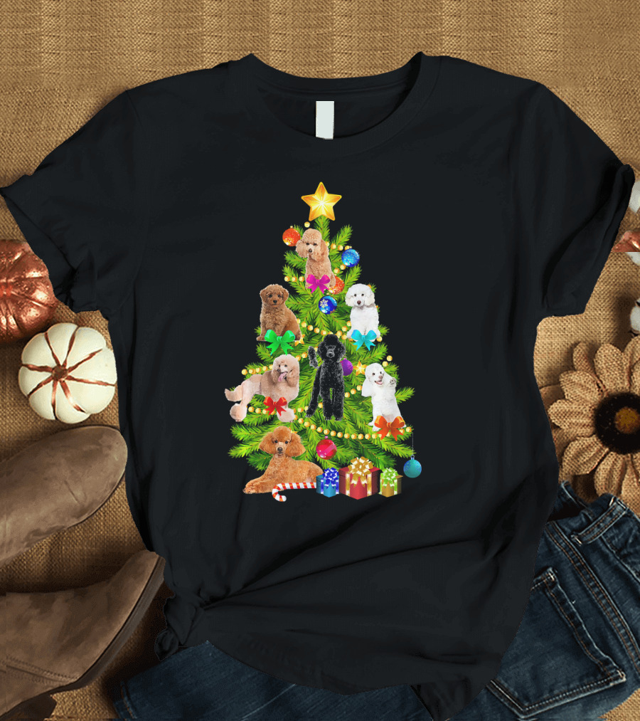 Poodle Pine Tree Christmas Dog Lover Pine Tree Ornaments and Gifts T-Shirt