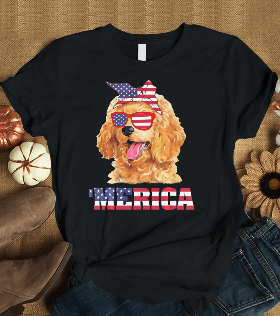 Poodle Dog USA Flag Bandana Sunglasses 'Merica Patriotic T-Shirt