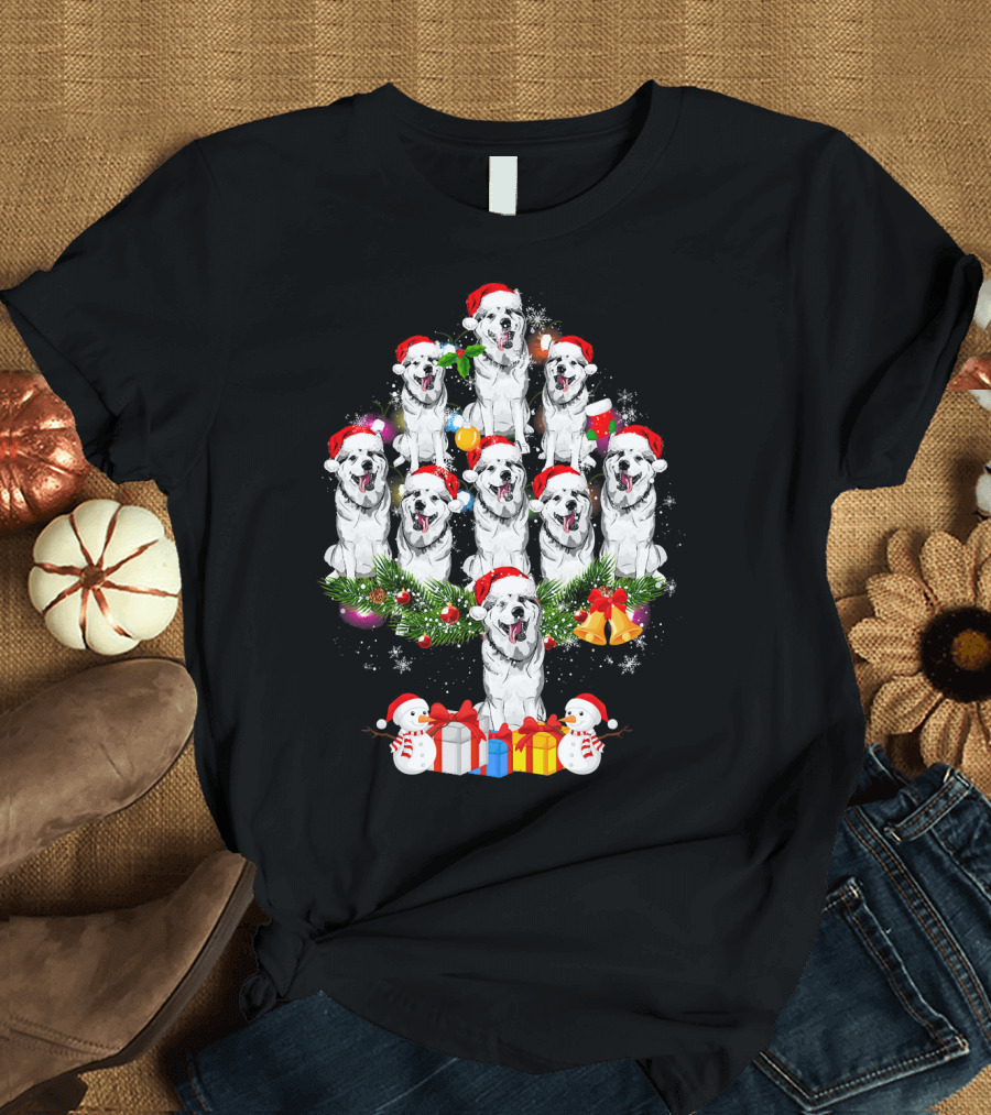 Siberian Husky Christmas Tree with Santa Hats and Snowmen T-Shirt