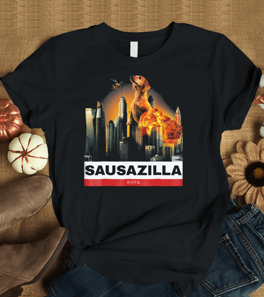 SAUSAZILLA Giant Sausage Dog Attacks City with Explosions T-Shirt