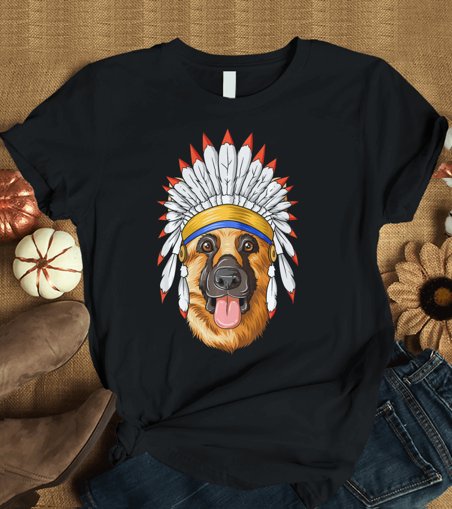 Native American Indian Headdress German Shepherd T-Shirt