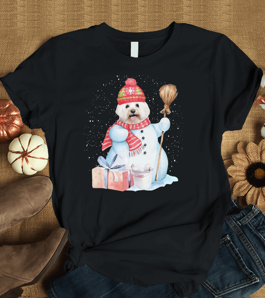 Poodle Snowman Christmas Night Gift Dog T-Shirt
