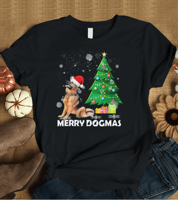 T-Shirt: Merry Dogmas German Shepherd Christmas Tree Santa Hat T-Shirt Merry Dogmas German Shepherd Christmas Tree Santa Hat T-Shirt