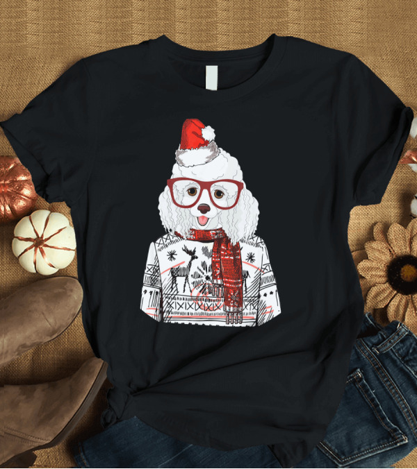 T-Shirt: Poodle Dog Santa Christmas Sweater Glasses Funny Merry T-Shirt Poodle Dog Santa Christmas Sweater Glasses Funny Merry T-Shirt