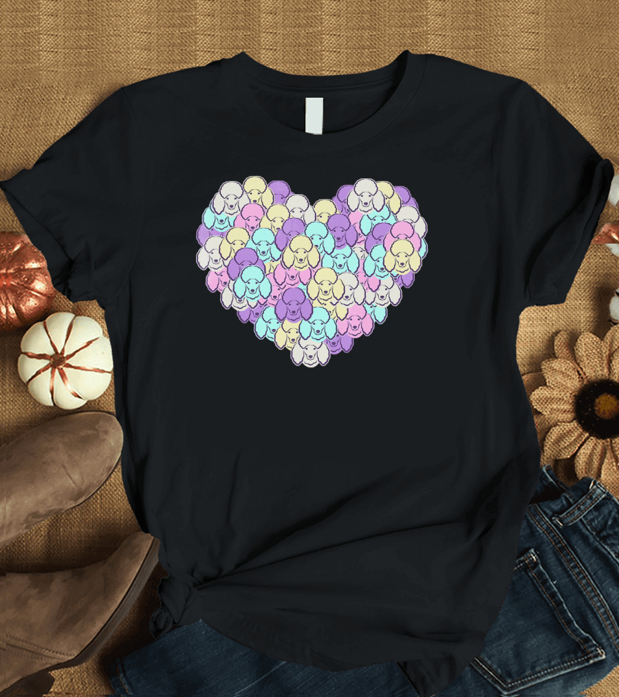 Colorful Poodle Dog Heart Mosaic T-Shirt