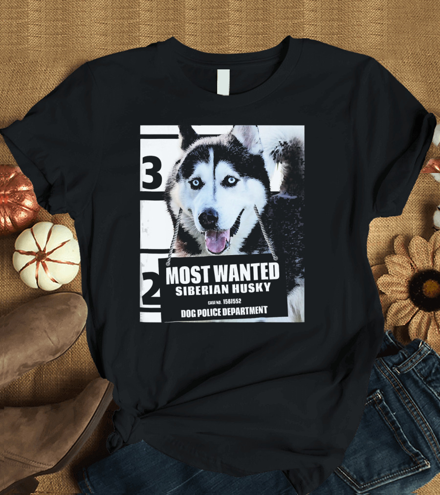 Most Wanted Siberian Husky Dog Police Department Mugshot T-Shirt