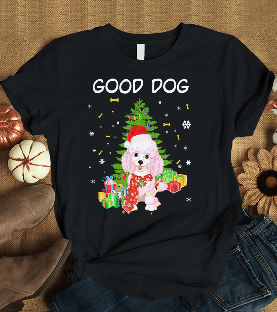 Good Dog Poodle Santa Christmas Gifts T-Shirt