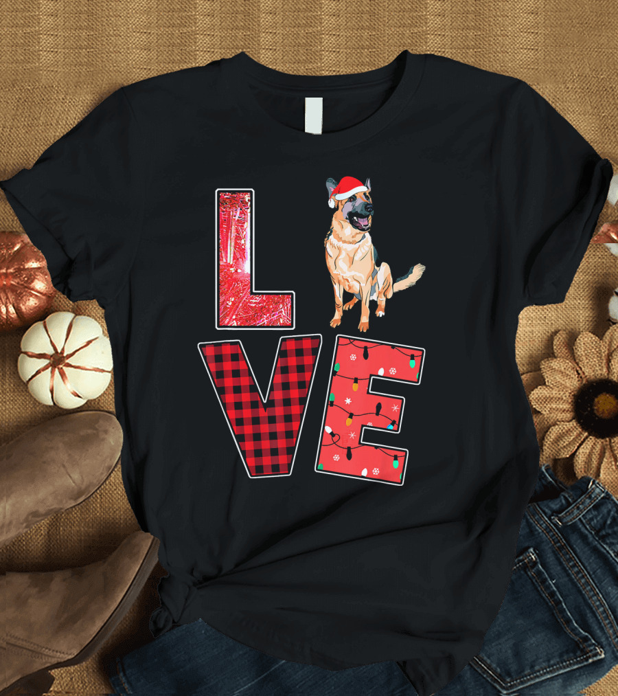 Love Christmas German Shepherd Funny Holiday Dog Santa Hat T-Shirt