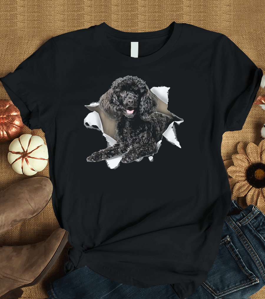 Poodle Black Torn Dog Inside Hole Dog T-Shirt