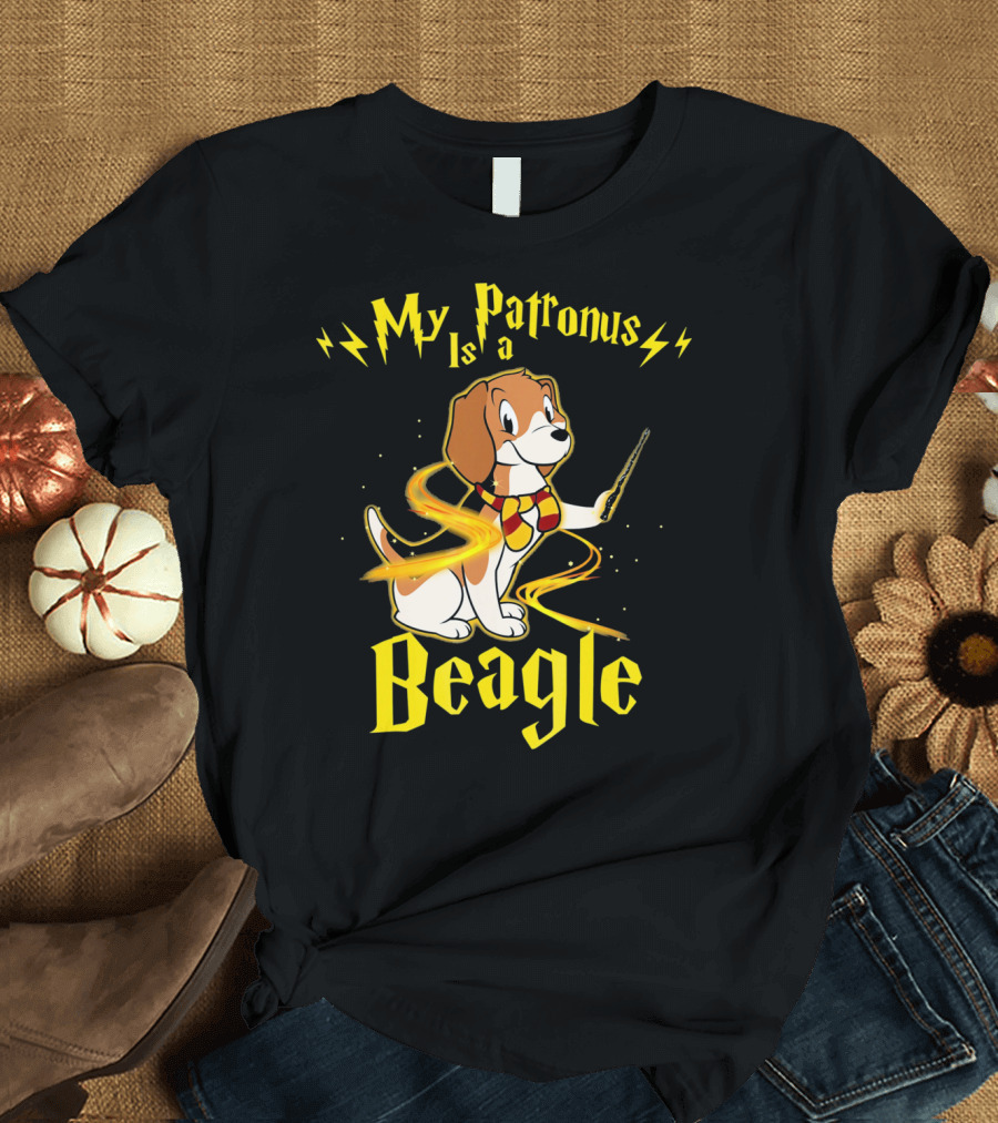 My Patronus Is A Beagle Wizard Dog with Wand and Scarf T-Shirt