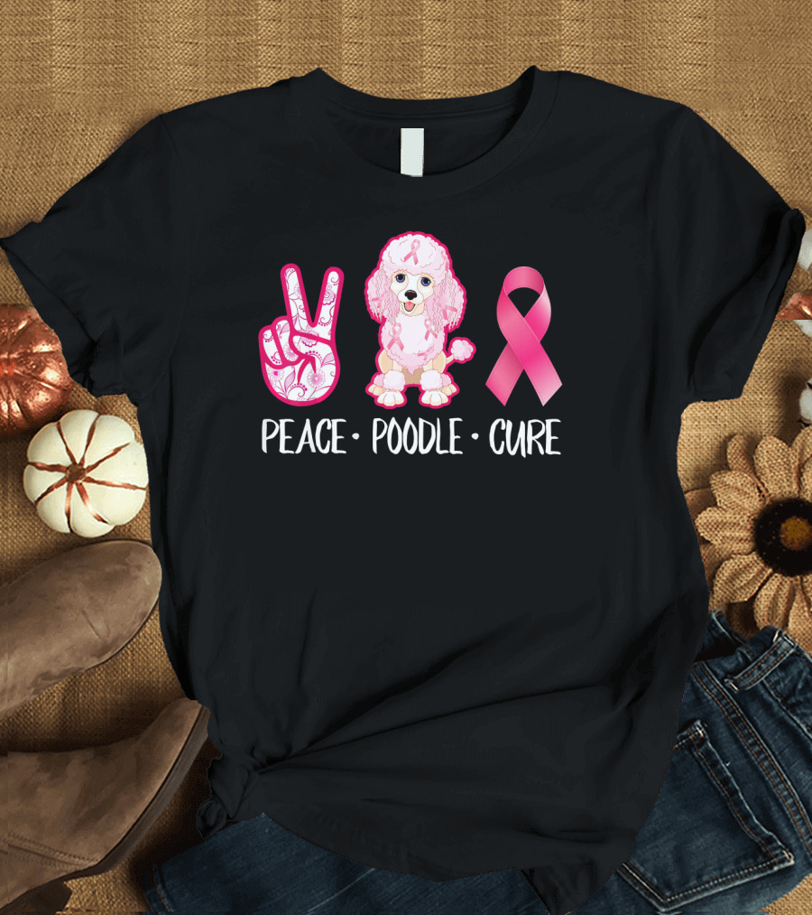 Peace Poodle Cure Breast Cancer Awareness T-Shirt