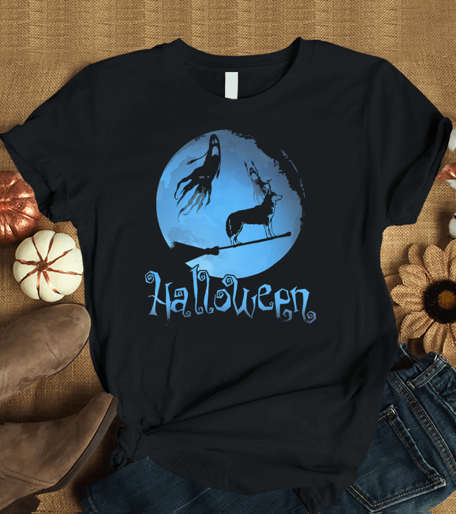 Halloween Siberian Husky and Moon Ghost Scene T-Shirt