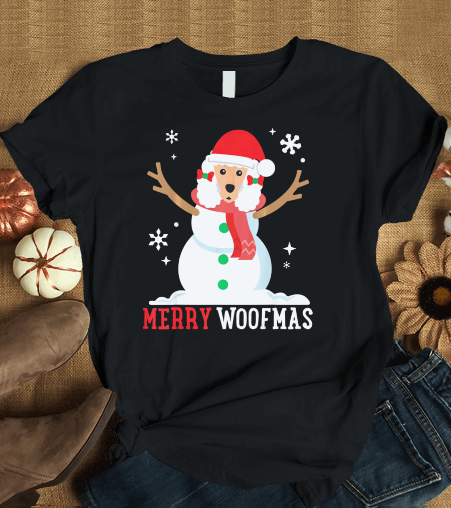 Merry Woofmas Poodle Snowman T-Shirt