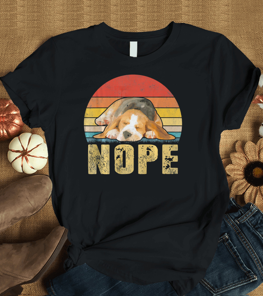 Nope Lazy Beagle Retro Sunset Vintage T-Shirt