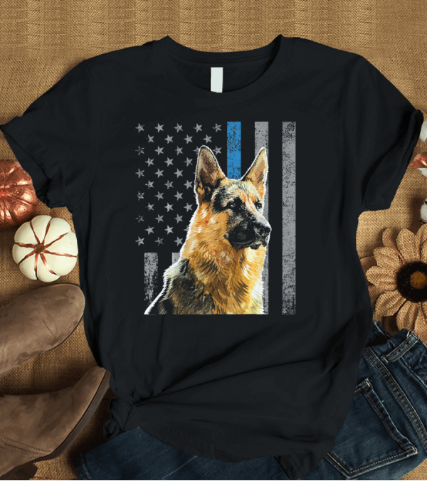 T-Shirt: Thin Blue Line Flag K9 German Shepherd T-Shirt Thin Blue Line Flag K9 German Shepherd T-Shirt