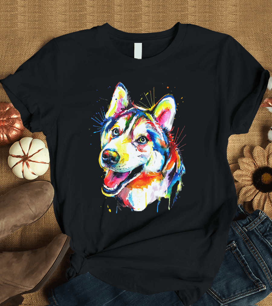 Splash Art Husky Puppy Lover Colorful T-Shirt