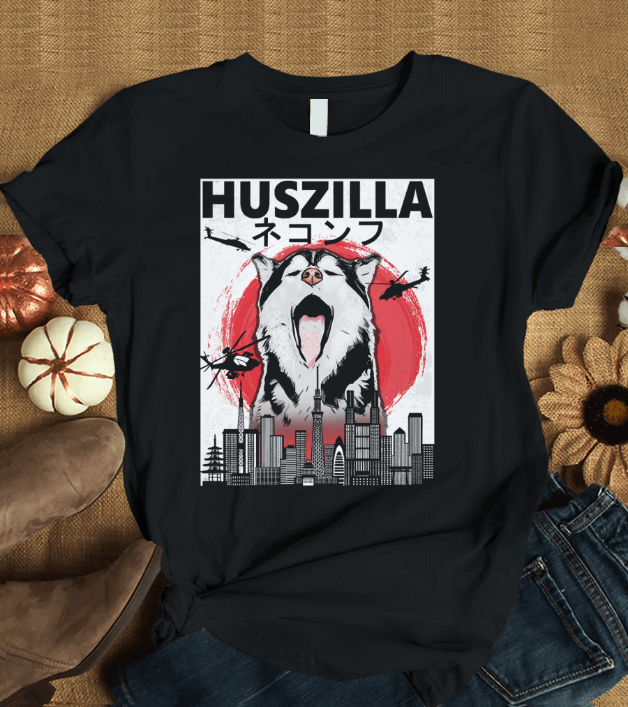 Huszilla Japanese Sunset Helicopter Cityscape T-Shirt