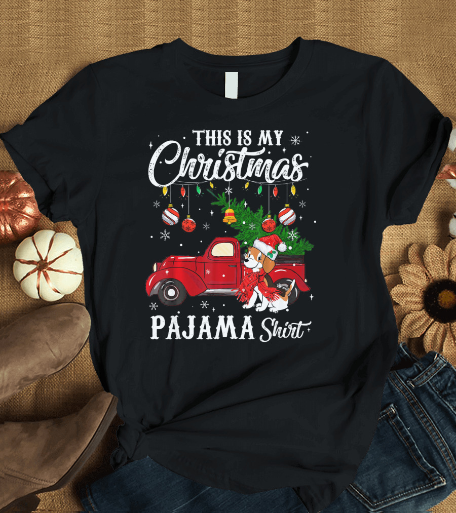 This Is My Christmas Pajama Shirt With Beagle Dog and Red Truck T-Shirt